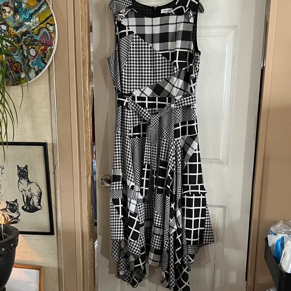 Calvin Klein Black and White Asymmetrical Dress - Picture 1 of 8